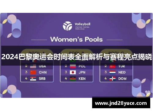 2024巴黎奥运会时间表全面解析与赛程亮点揭晓 2024巴黎奥运会时间表全面解析与赛程亮点揭晓